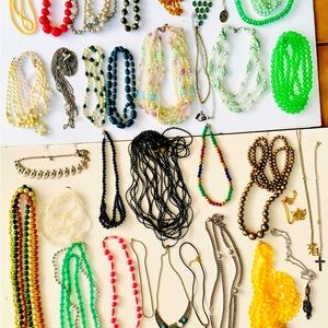 Over 38!!! Lot of Necklaces Vintage Beaded Butterfly Cross Leaves Multicolored